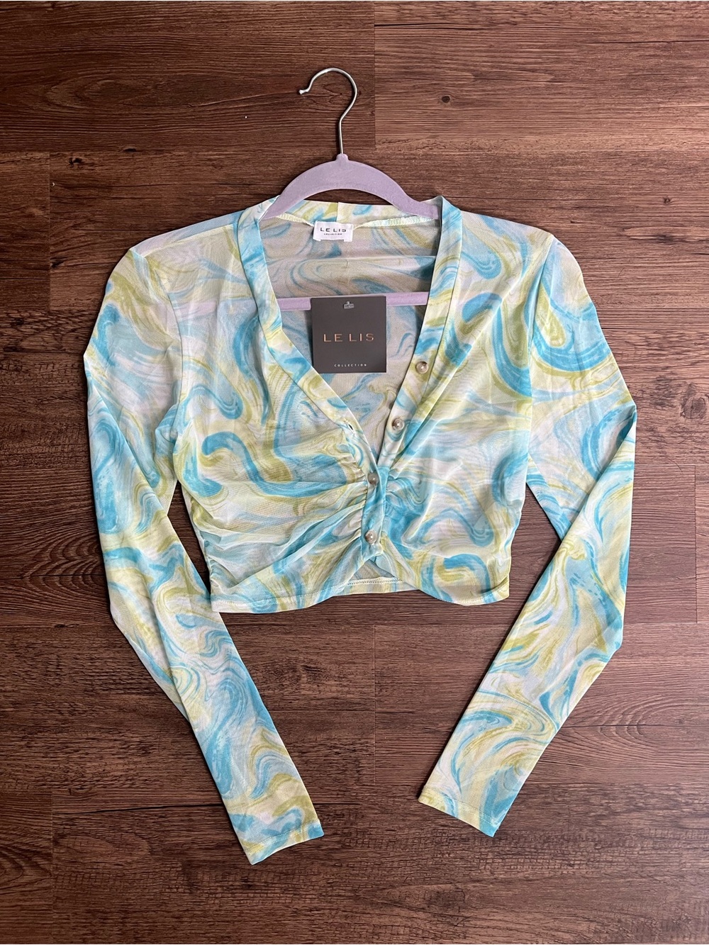 Le Lis Blue & Yellow Swirl Ruched Crop Top